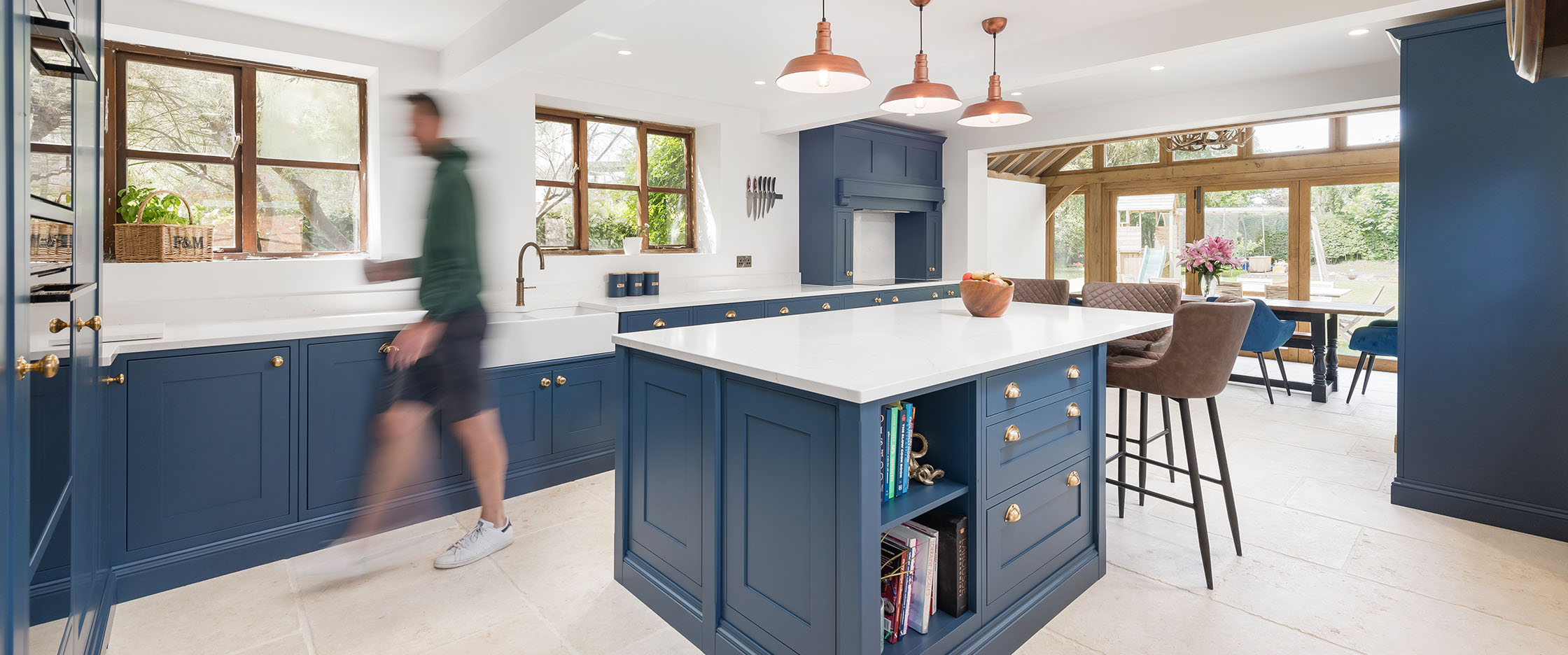 A person in a newly installed kitchen